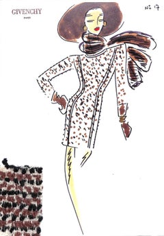 "Givenchy Paris No 17 Fashion Illustration w/ Couture Swatch"
