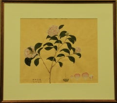 Antique "Peach Red Camellia" Chinese Floral Watercolour