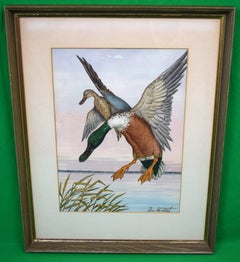 "2 Ducks in Flight", Watercolour by Jean Herblet Ex- C.Z. Guest Collection