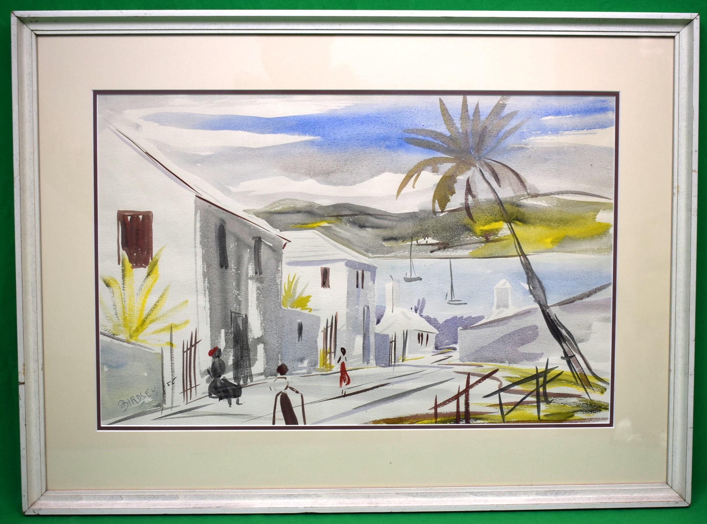 Alfred Birdsey  Landscape Art - "Bermuda Island Street Scene" c1955 Watercolour By Alfred Birdsey