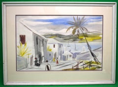 Retro "Bermuda Island Street Scene" c1955 Watercolour By Alfred Birdsey