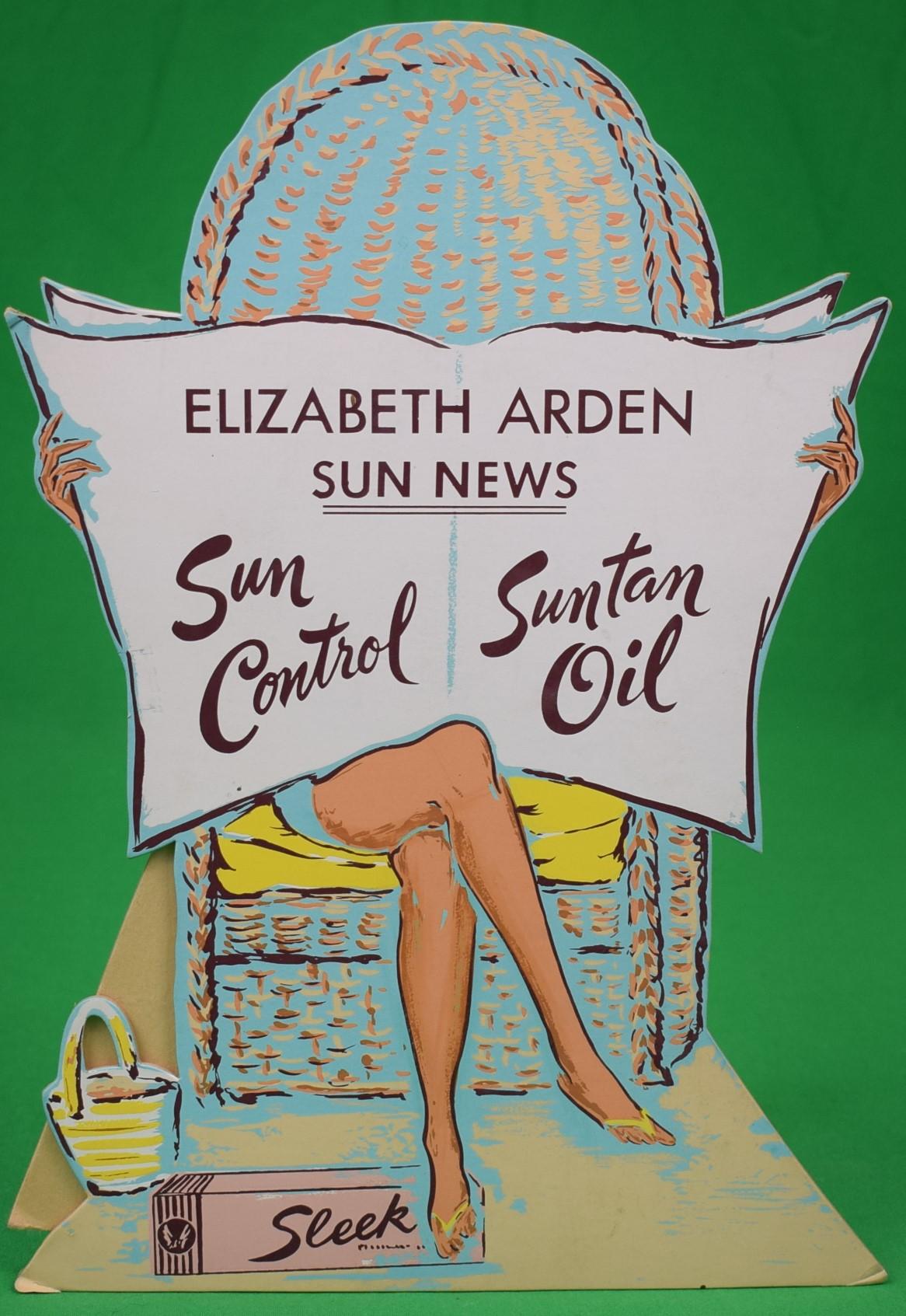 „Elizabeth Arden Sun News, Sonnenkontrolle/ Suntan, Öl, ca. 1950er Jahre, 3-D-Druckschild“