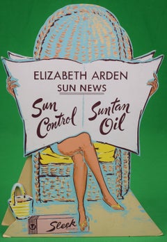 "Elizabeth Arden Sun News Sun Control/ Olio abbronzante c1950s 3-D Advert Sign"