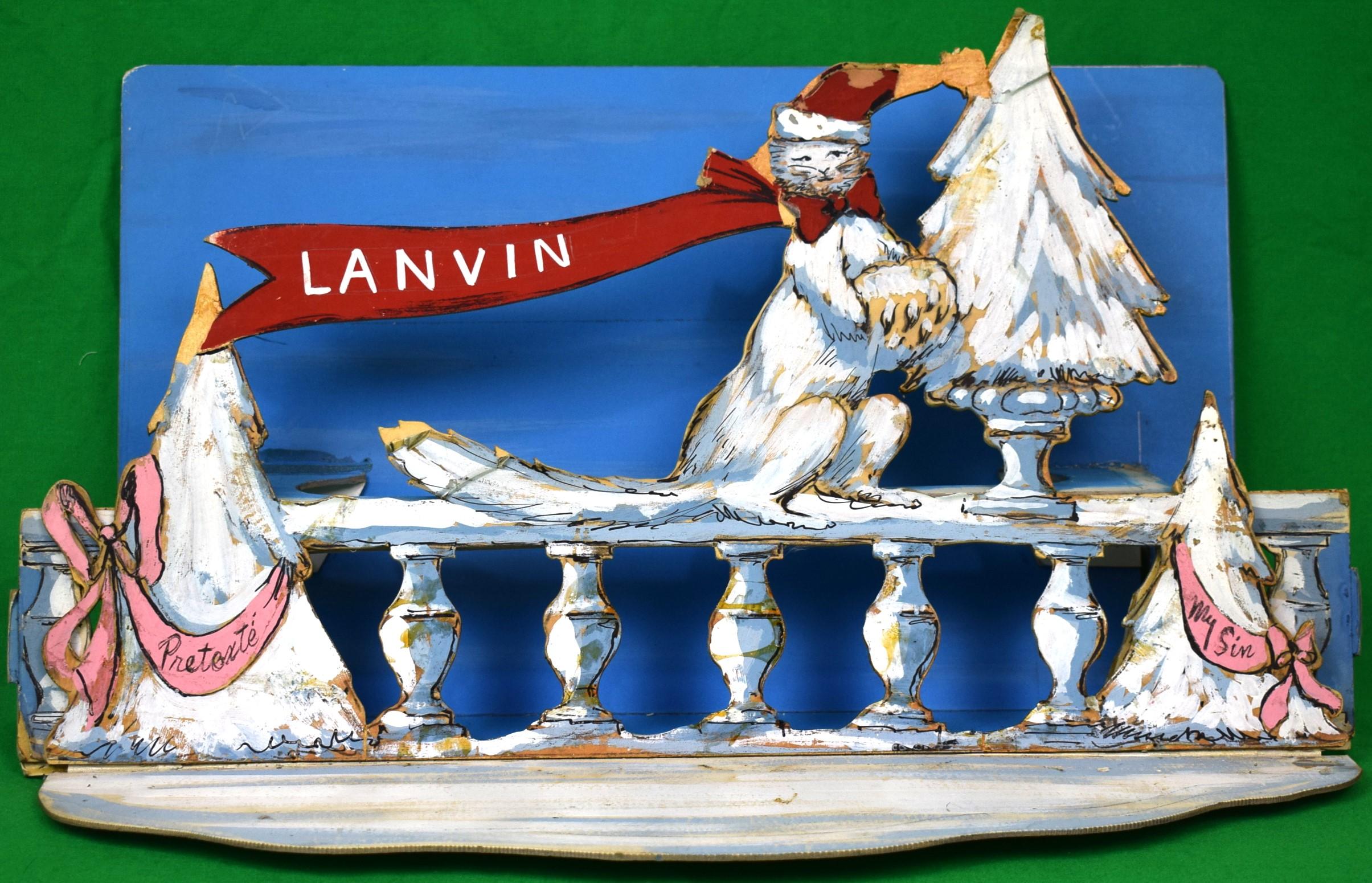 "Lanvin Paris Pretexte/ My Sin Christmas c1950s Advert Sign w/ Cat On Fence" - Art by Alexander Warren Montel