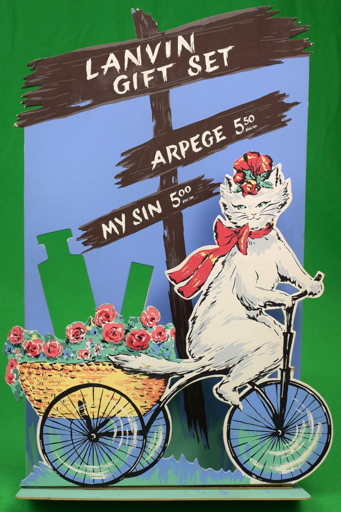 'Lanvin Paris Arpege/ My Sin Gift Set c1950s Advert Sign w/ Cat On Bicycle" - Art by Alexander Warren Montel