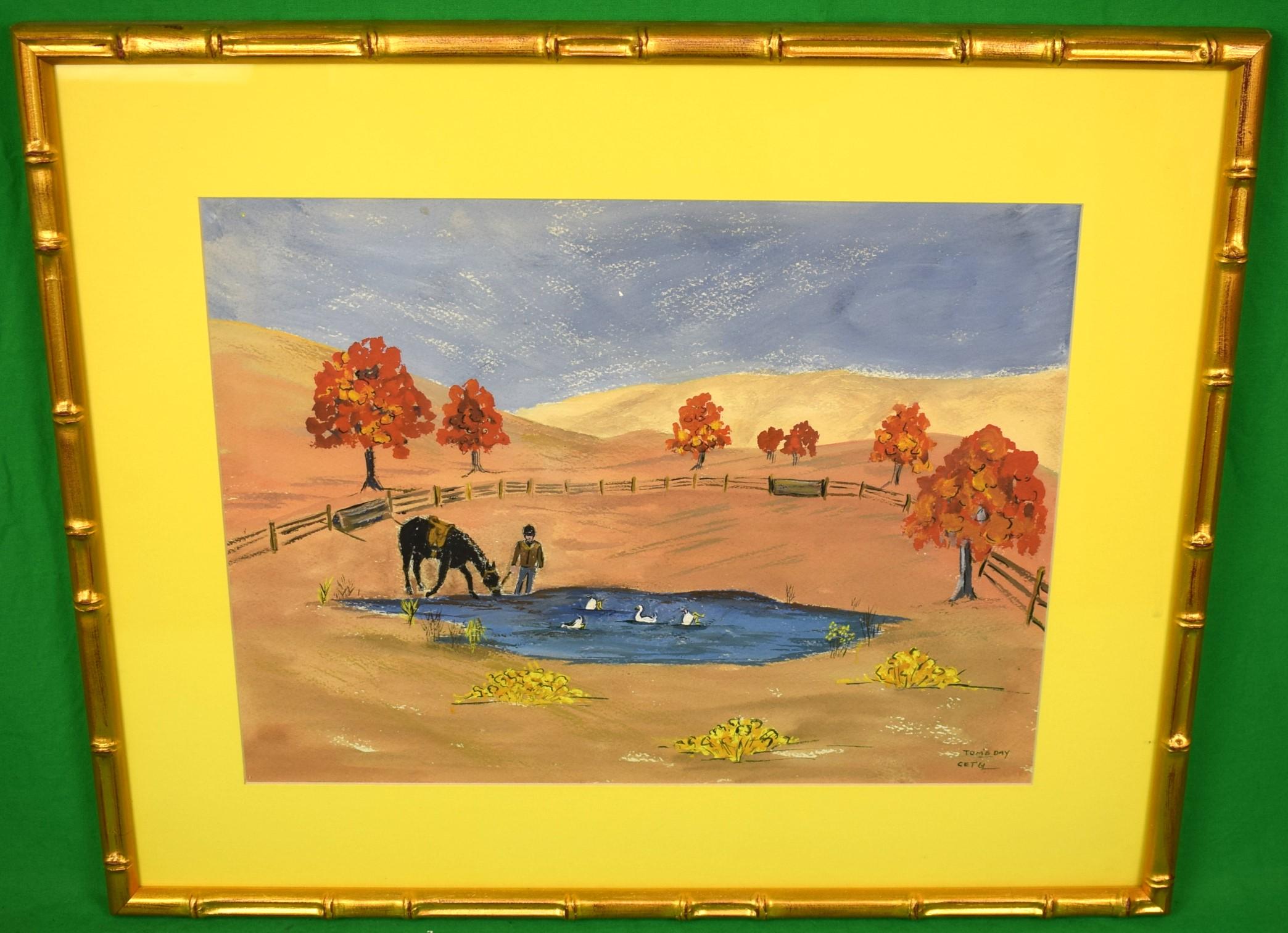 "Tom's Day" c1961 Equestrian Watercolor - Art by Mrs. Reginald B. (Cecelia “Peach”) Taylor