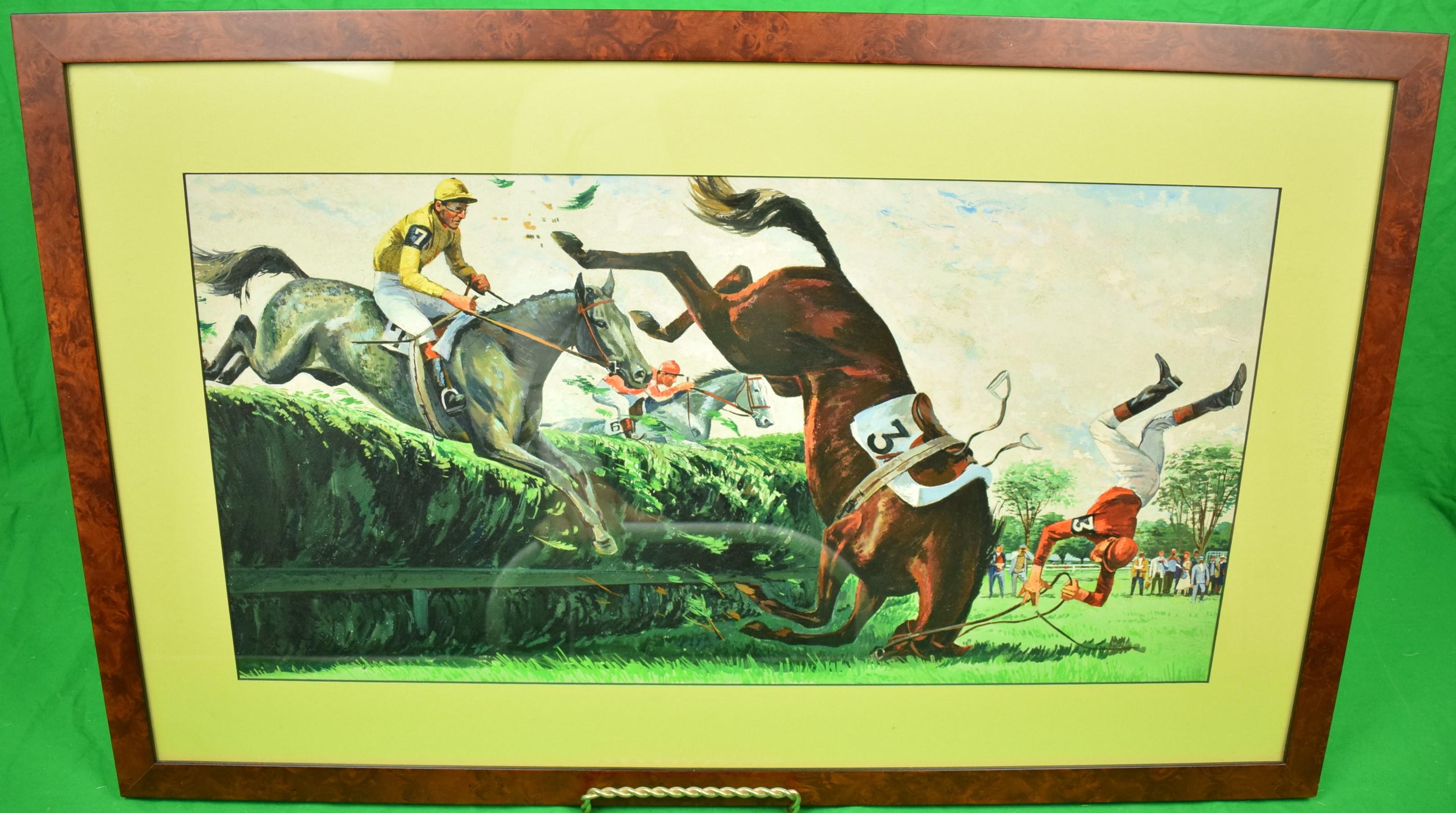"Three Steeplechase Jockeys Timber Jumping" Acrylic Painting - Art by Unknown