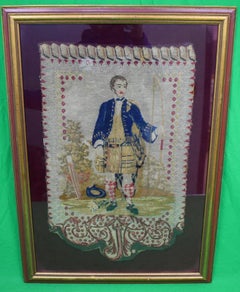 Antique Victorian 19thC Needlework Panel Of A Scottish Huntsman Signed J