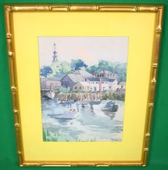 Nantucket Harbor Scene 1958 Watercolor