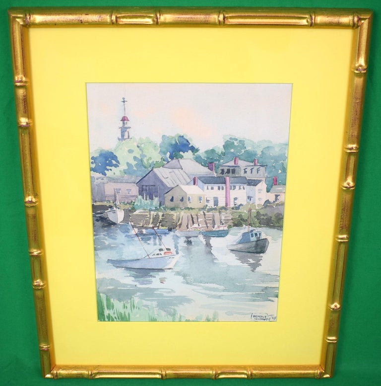Beverly Newbauer Nantucket Harbor Scene 1958 Watercolor For Sale at