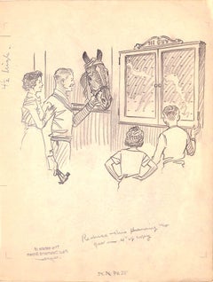 Original-Bleistiftzeichnung von 1944 aus Hi, Guy! Das Cinderella-Pferd von Paul Brown, 35