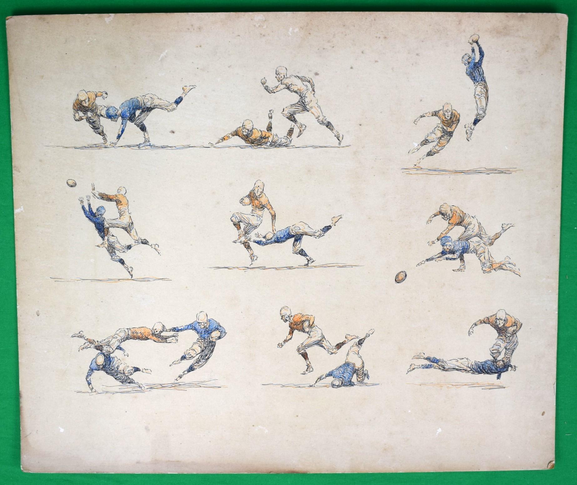 Dessins de scènes de football au stylo et à l'encre de Paul Brown