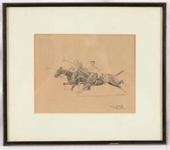 "Paul Brown 2 Polo Players Charging Down The Field Drypoint Etching"