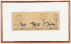 "Paul Brown 4 Polo Players Charging Down The Field Drypoint Etching"