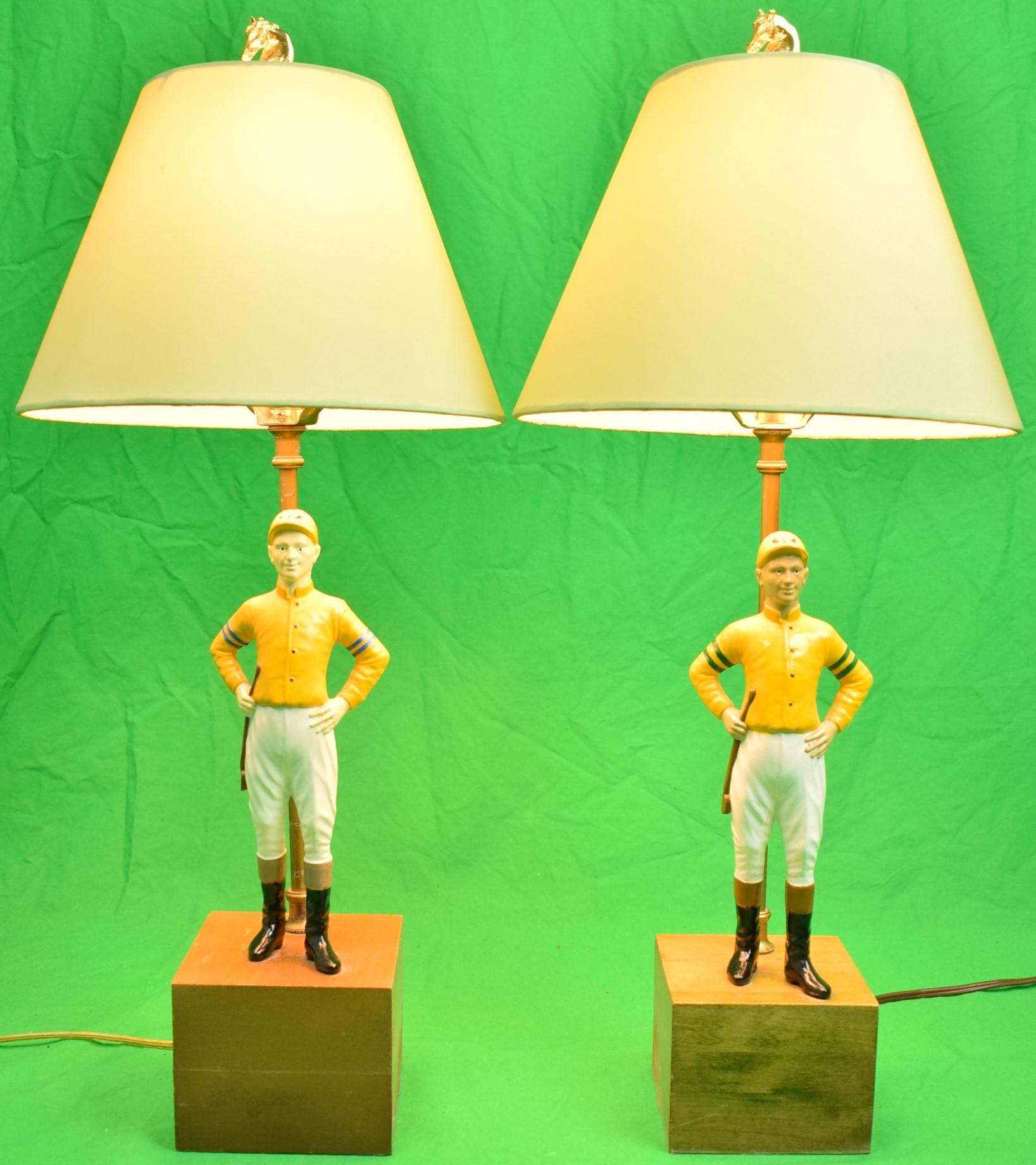 Pair x Yellow "21" Club Jockey Lamps - Art by Unknown