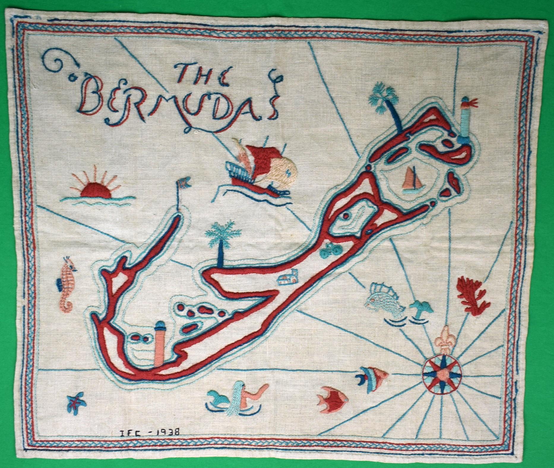 „Die Bermudas-Inselkarte von Hand genäht, um 1938“ – Art von Unknown