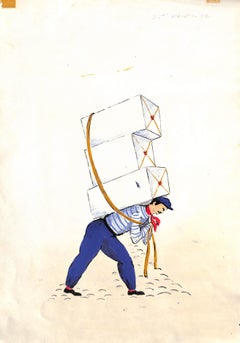 Retro "Lanvin Paris Sailor Delivering Perfume Boxes c1950s Advertising Artwork"