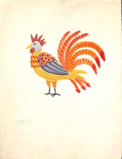 Vintage Festive Bird w/ Plumage Watercolor