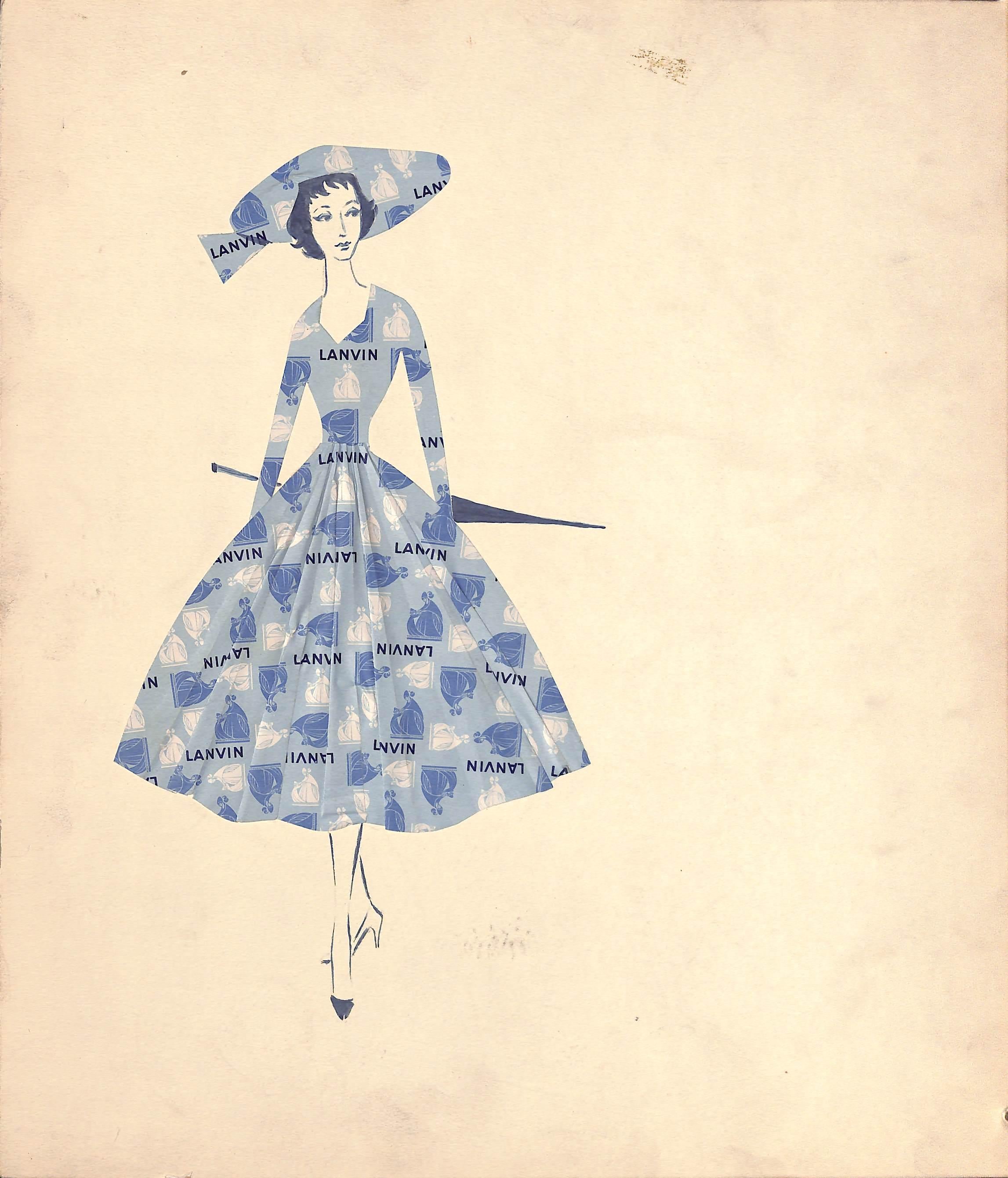 „Modell Modeing Lanvin Paris Kleid ca. 1950er Jahre Werbe-Kunstwerk – Art von Alexander Warren Montel
