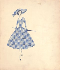 Retro "Model Fashioning Lanvin Paris Dress c1950s Advertising Artwork"