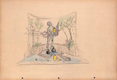 Vintage "Lanvin Paris Arpege Garden Cherub c1950s Advertising Artwork"