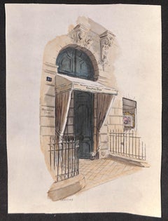 Vintage "Christian Dior Paris Atelier Storefront Facade" Watercolor by Sevigny