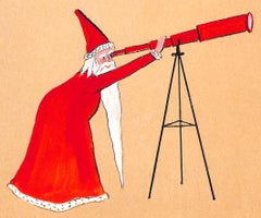 "Lanvin Paris Weihnachtsmann mit Teleskop c1950s Werbung Kunstwerk"