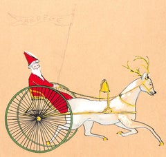 "Lanvin Paris x Arpege w/ Santa & Reindeer c1950s Advertising Artwork"