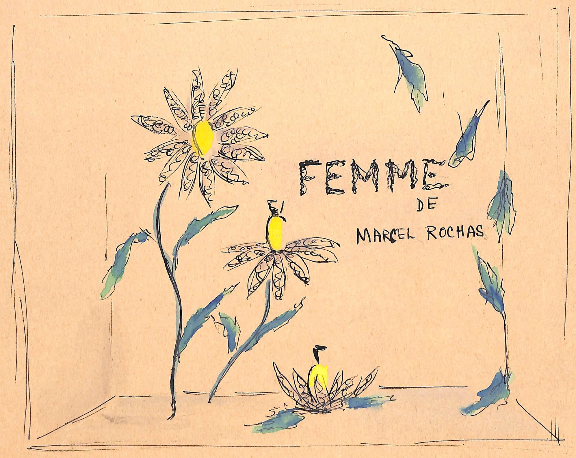 Florales Werbe-Aquarell-Kunstwerk von Lanvin Paris Femme De Marcel Rochas, 1950er Jahre – Art von Alexander Warren Montel