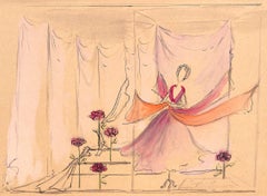 "Lanvin Paris Theatrical Stage Set c1950s Advertising Watercolor Artwork"