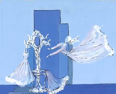 „Lanvin Paris Theatrical Stage Setting ca. 1950er Jahre Werbe-Aquarellkunstwerk