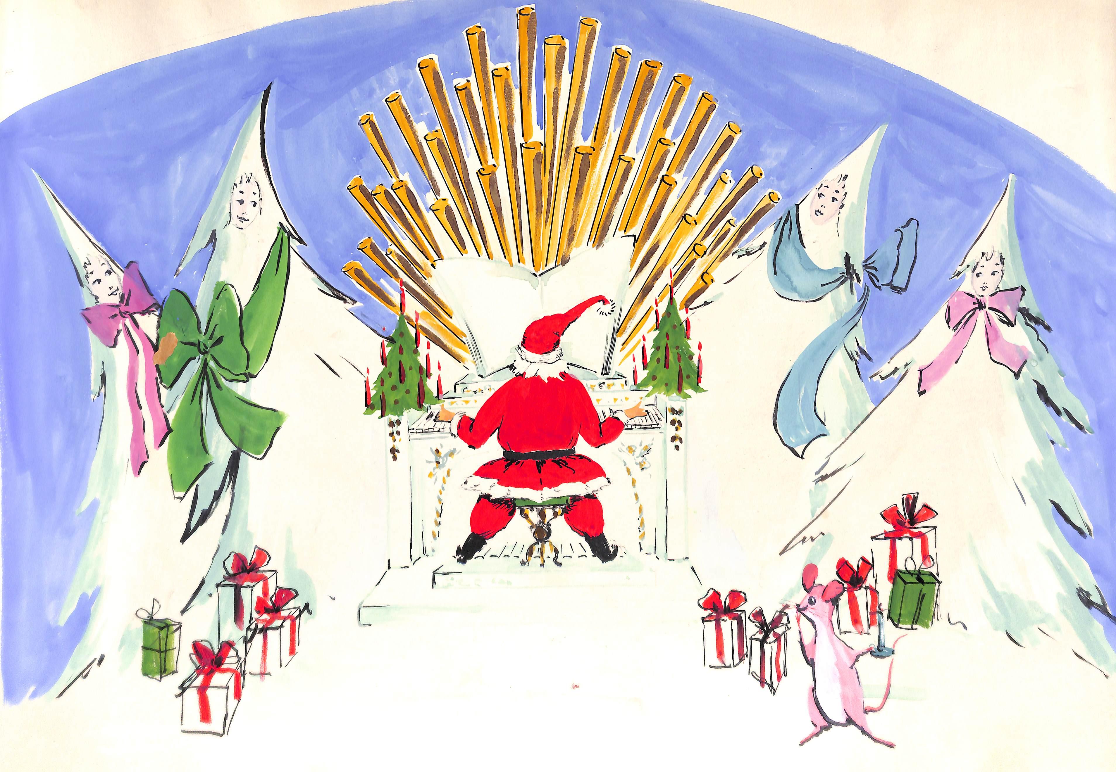 Lanvin Paris, Santa Playing Organ, Kunstwerk, ca. 1950er Jahre – Art von Alexander Warren Montel