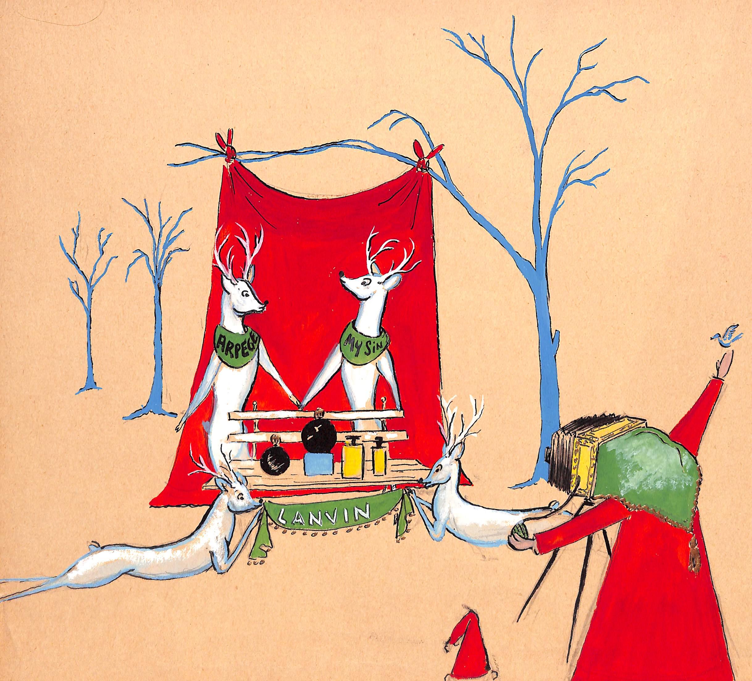 "Lanvin Paris Arpege & My Sin Rentier mit Weihnachtsmann Fotograf c1950s Kunstwerk" – Art von Alexander Warren Montel