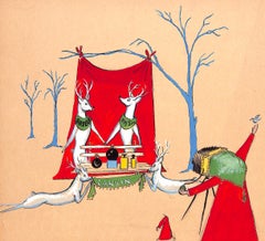 Vintage "Lanvin Paris Arpege & My Sin Reindeer w/ Santa Photographer c1950s Artwork"