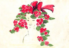 "Lanvin Paris Lady w/ Rose Headress c1950s Artwork"