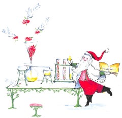 "Lanvin Paris Santa w/ Perfume Bottles c1950s Artwork"