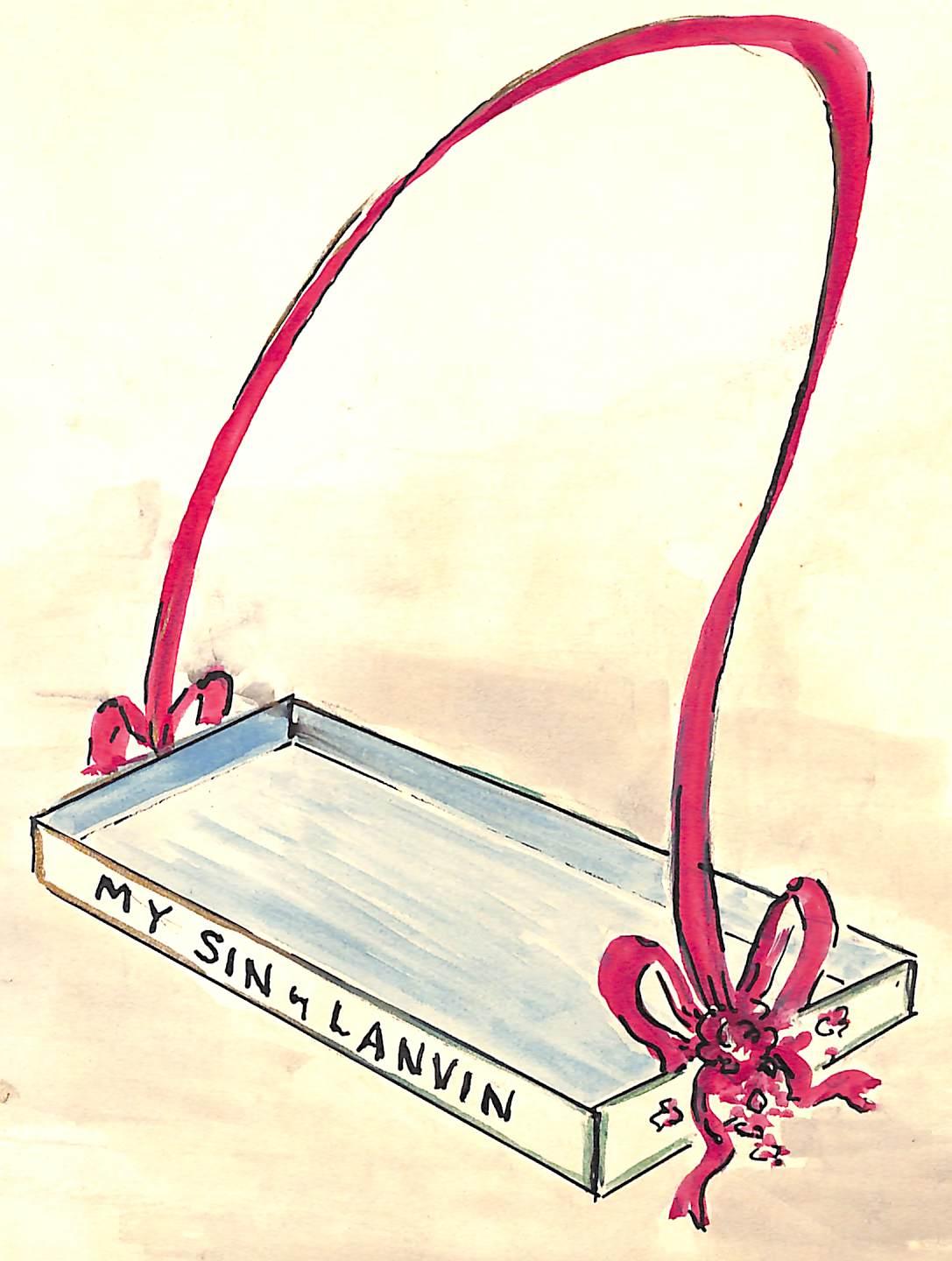 „Lanvin Paris My Sin Parfümtablett mit Schleife, 1950er Jahre, Werbe-Kunstwerk – Art von Alexander Warren Montel