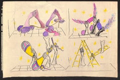 "Lanvin Paris Pink/ Yellow Display Arms c1950s Advert Watercolor Artwork"