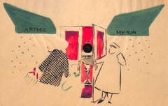 Vintage "Lanvin Paris Arpege/ My Sin w/ Doorman c1950s Advertising Artwork"