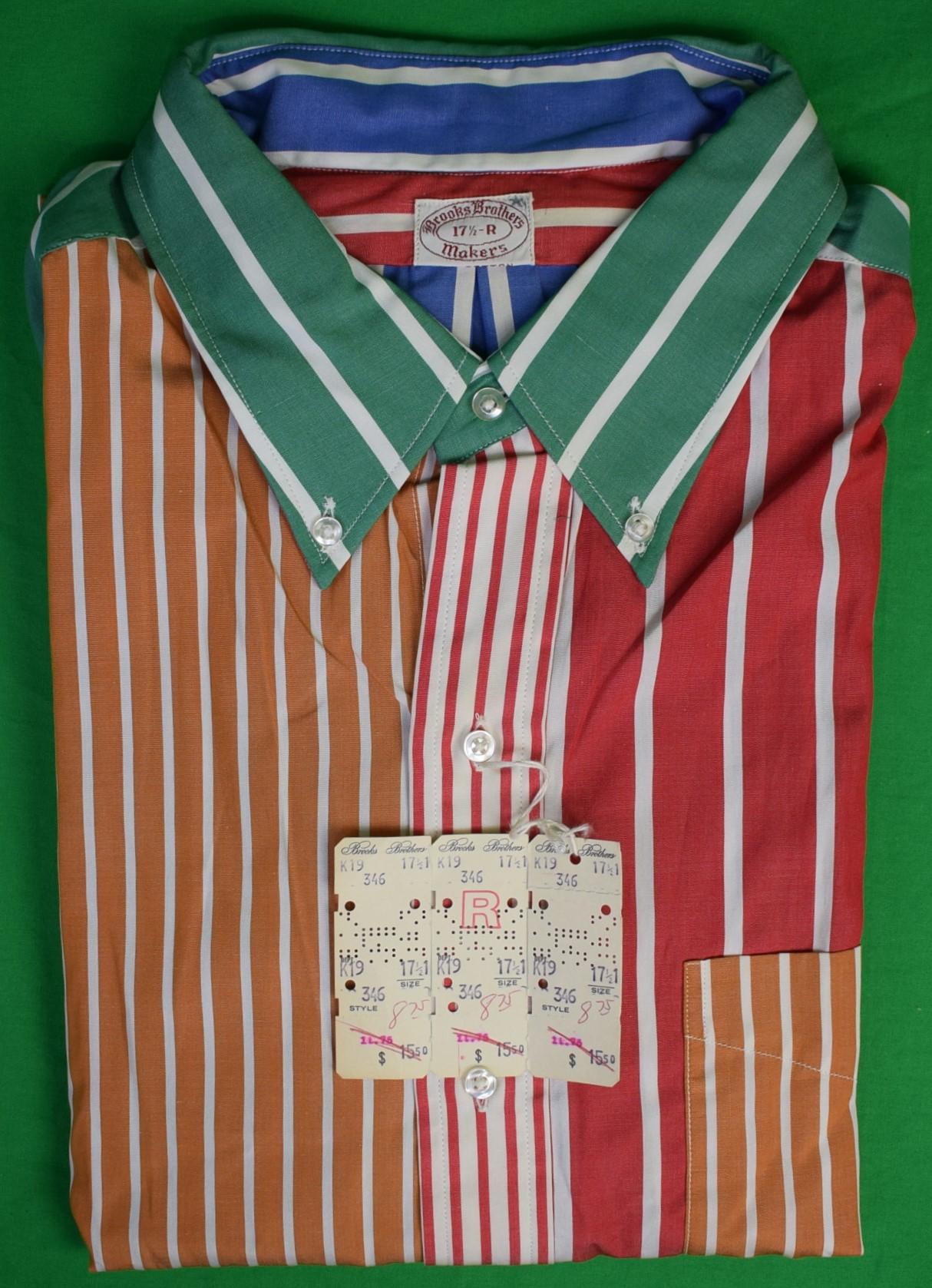 Brooks Brothers Fun Multi Stripe B/D Broadcloth L/S c1970s Sporthemd Gr. 17 1/2 – Art von Unknown