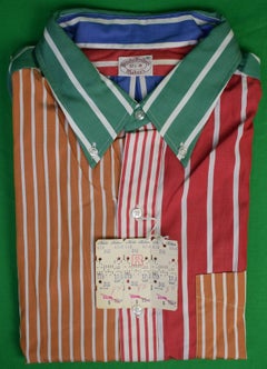 Brooks Brothers Fun Multi Stripe B/D Broadcloth L/S c1970s Sporthemd Gr. 17 1/2