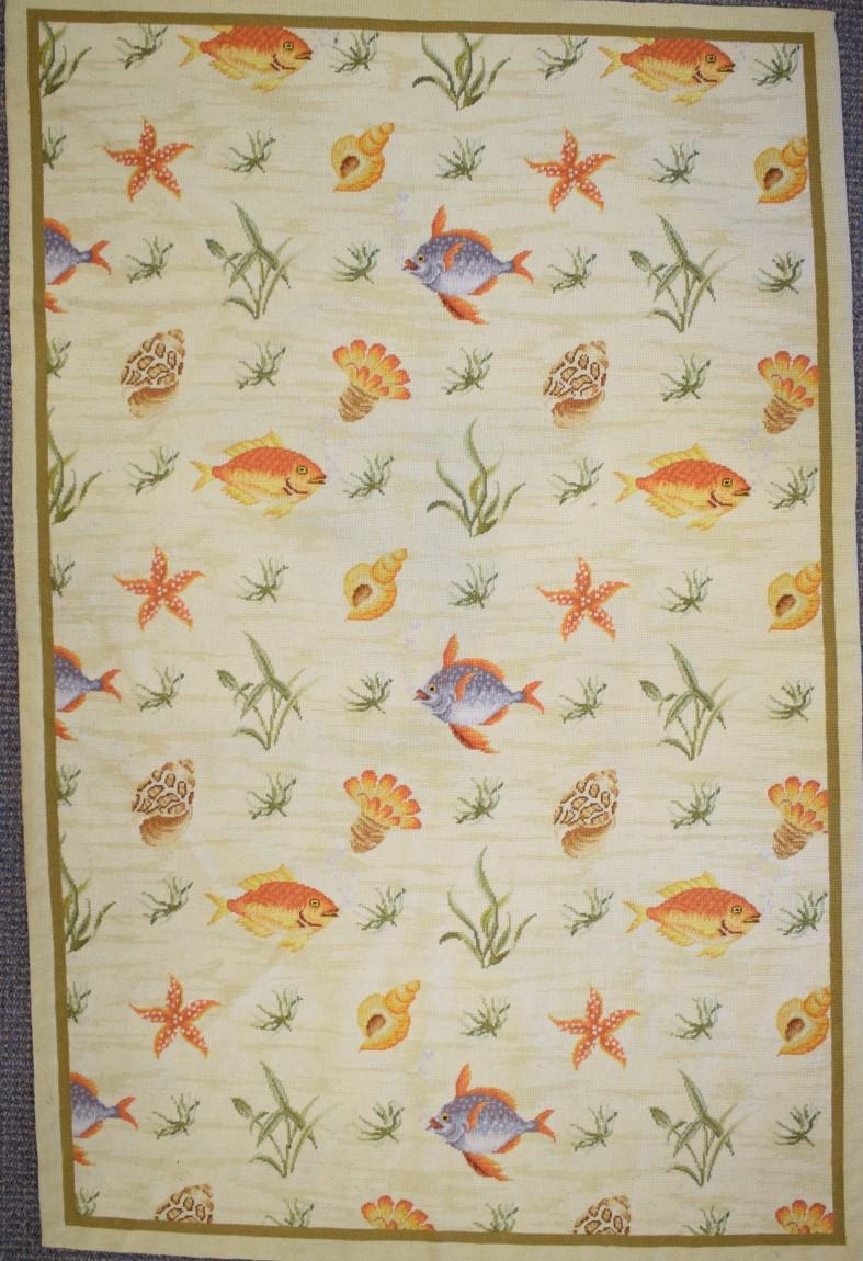 "Tropical Fish Petit Point Celadon Area Rug" - Art by Unknown