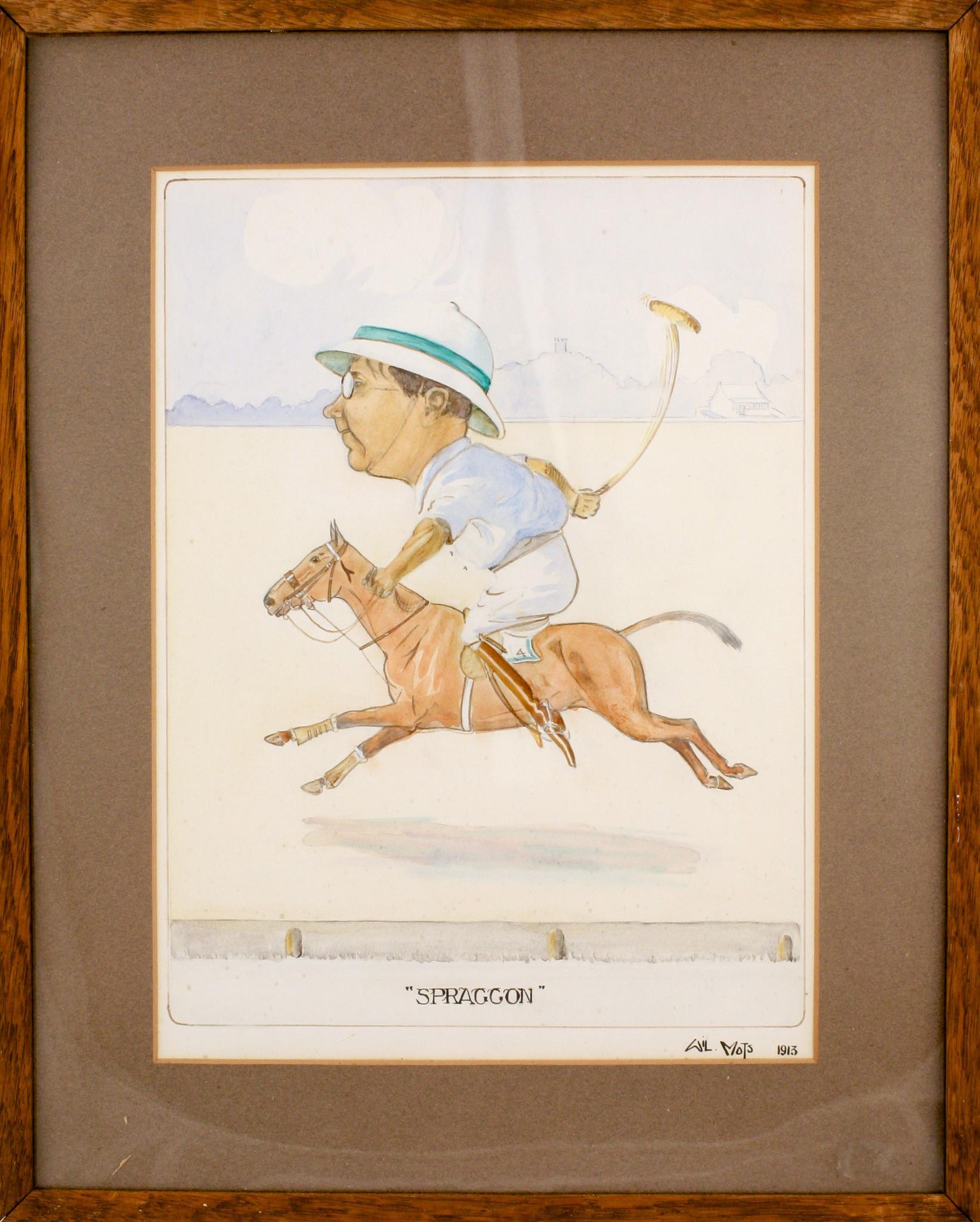 "Spraggon" Polo Player c1913 Watercolour by Wil Mots - Art by Will Mots
