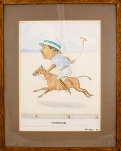 Antique "Spraggon" Polo Player c1913 Watercolour by Wil Mots