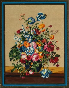 Vintage Hand-Needlepoint Floral Bouquet