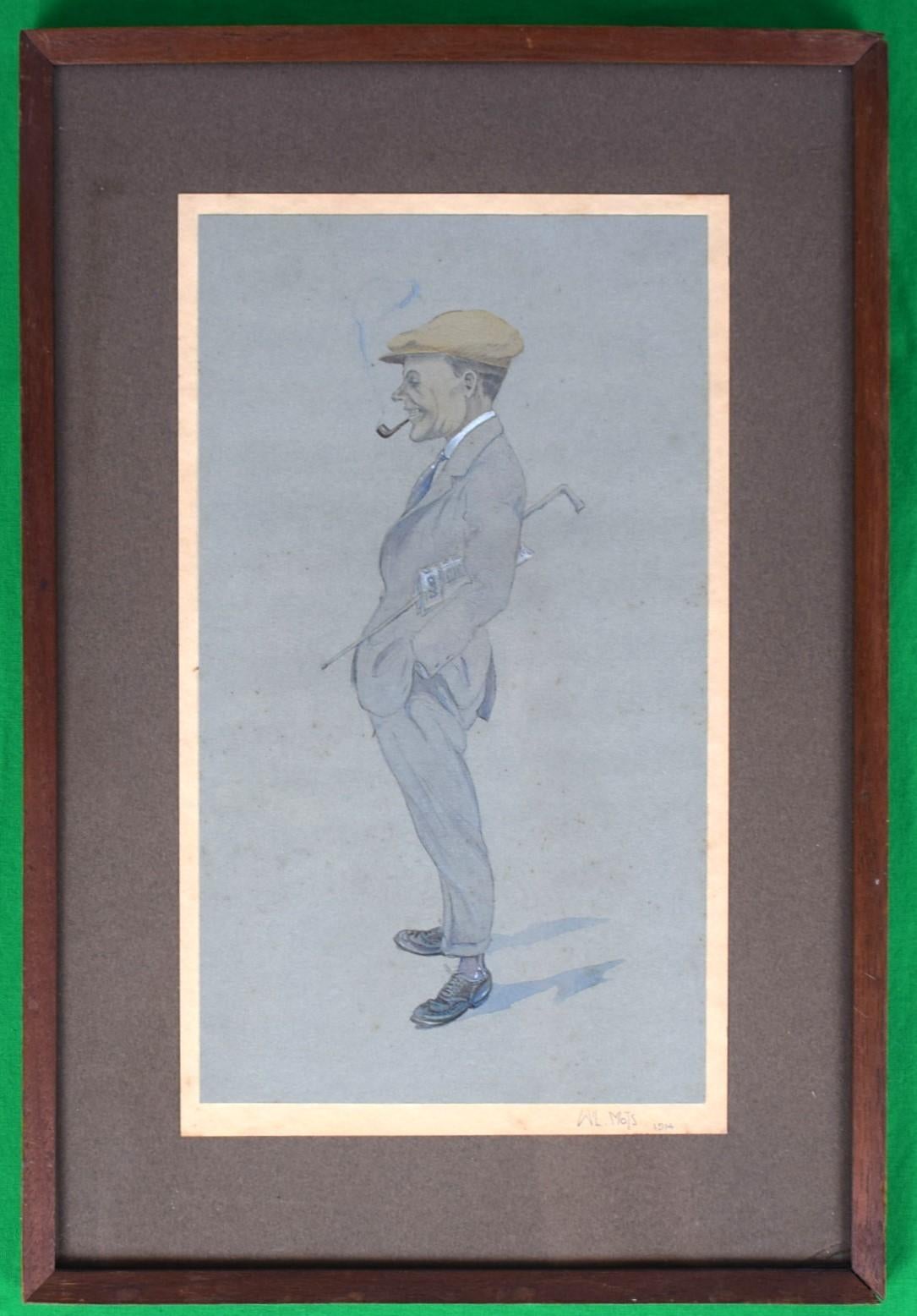 Charmantes Aquarell, das einen verwegenen Herrn mit Pfeife/ Mütze/ & Stock darstellt, von W L. Mots 1914

Art Sz: 11 1/4 "H x 6 5/8 "W

Rahmengröße: 15 3/4 "H x 10 1/2 "W