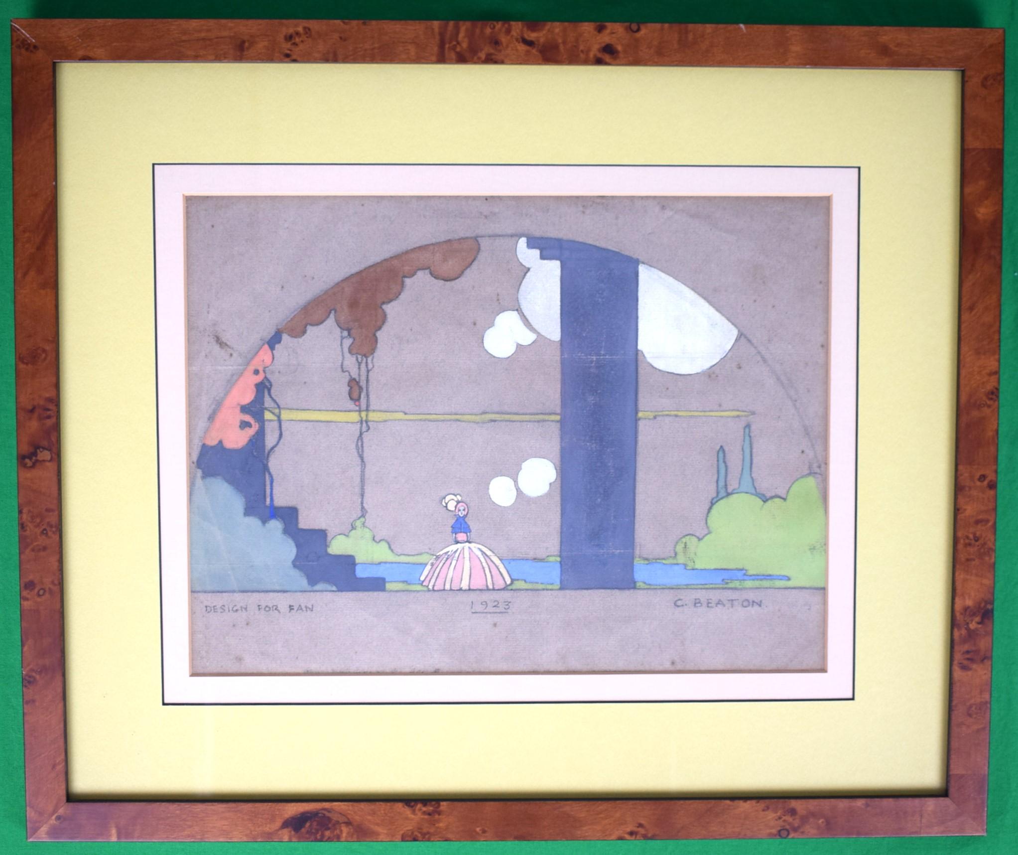 Design/One, signé Cecil Beaton à l'âge de 19 ans (1904-1980) et daté de 1923, gouache pastel sur papier parchemin.

Art Sz : 8 7/8 "H x 11 7/8 "W

Taille du cadre : 15 1/4 "H x 18 1/4 "L