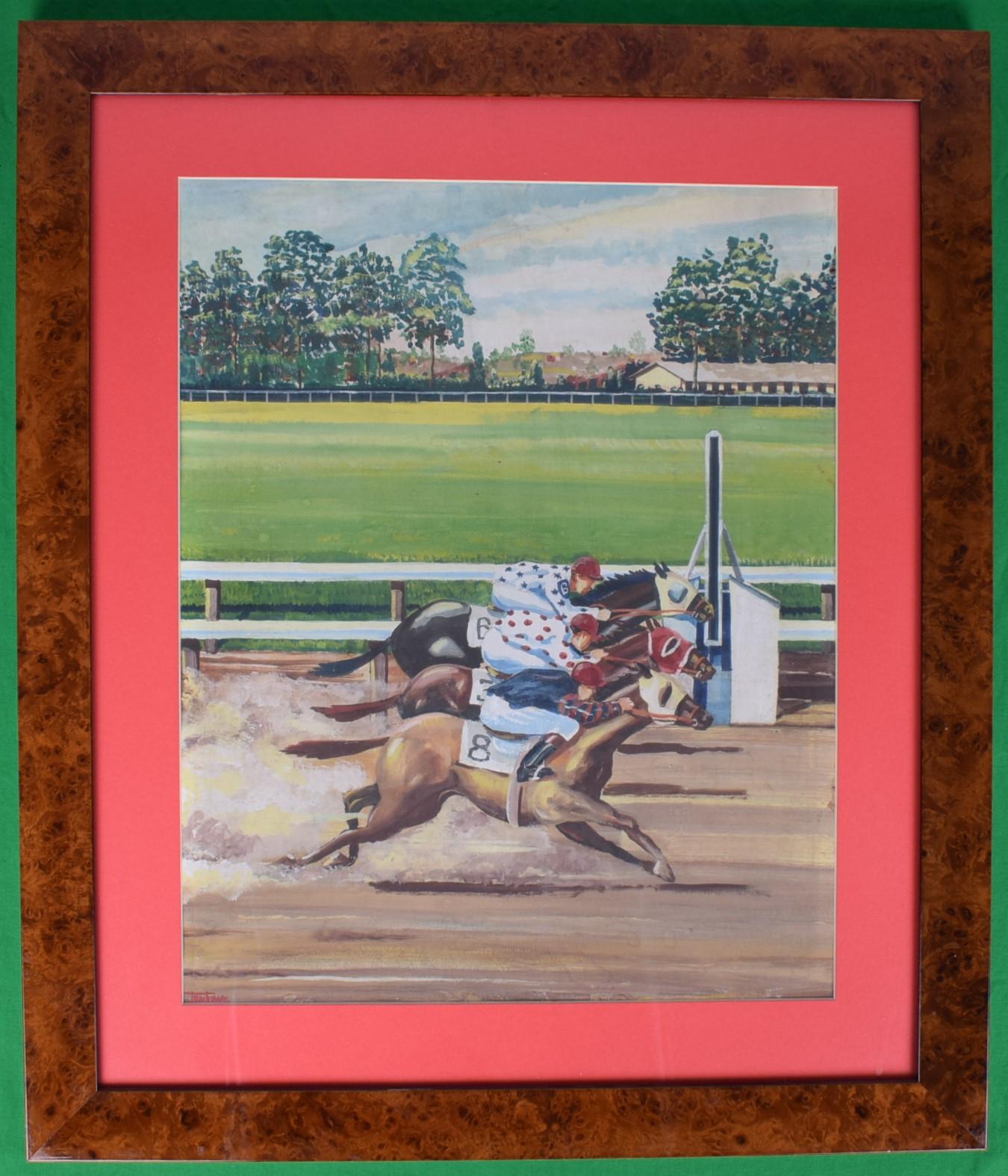 "Three Horse Photo Finish" Watercolor - Art by Unknown