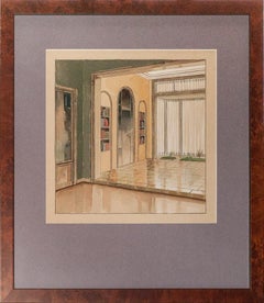 Vintage Atrium Library Watercolor