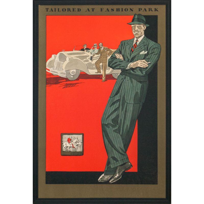 „Tailored At Fashion Park“ c1930er Jahre Herrenbekleidung Advert-Schildierung – Art von Unknown